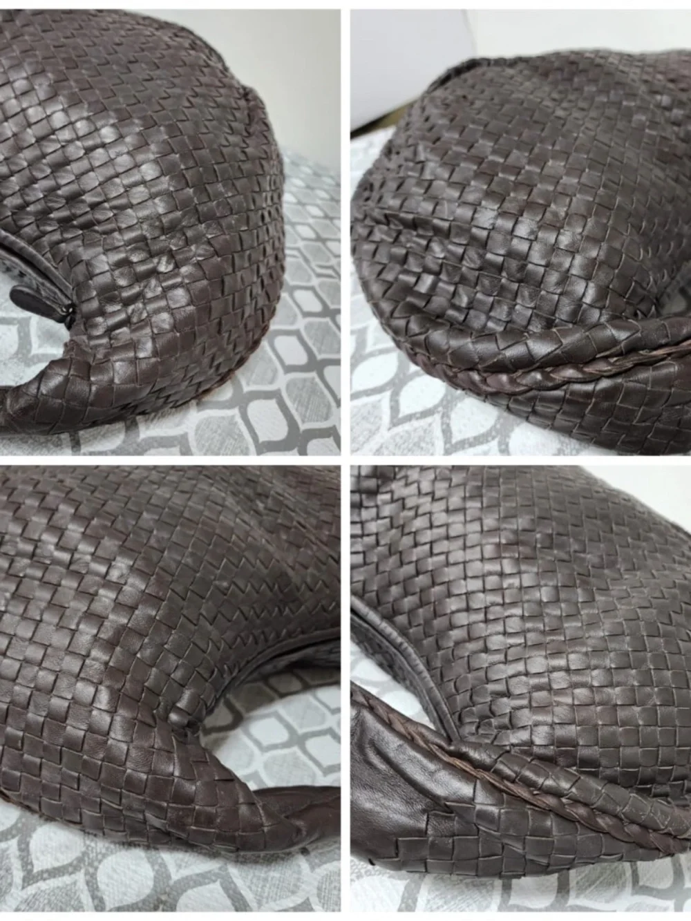 Authentic BOTTEGA VENETA Ebano Intrecciato Woven Nappa Leather Large Belly Hobo